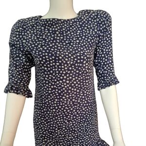 Vintage Stanley Platos Saks Fifth Avenue Dress XS-S Silk Blue Cream Polk…